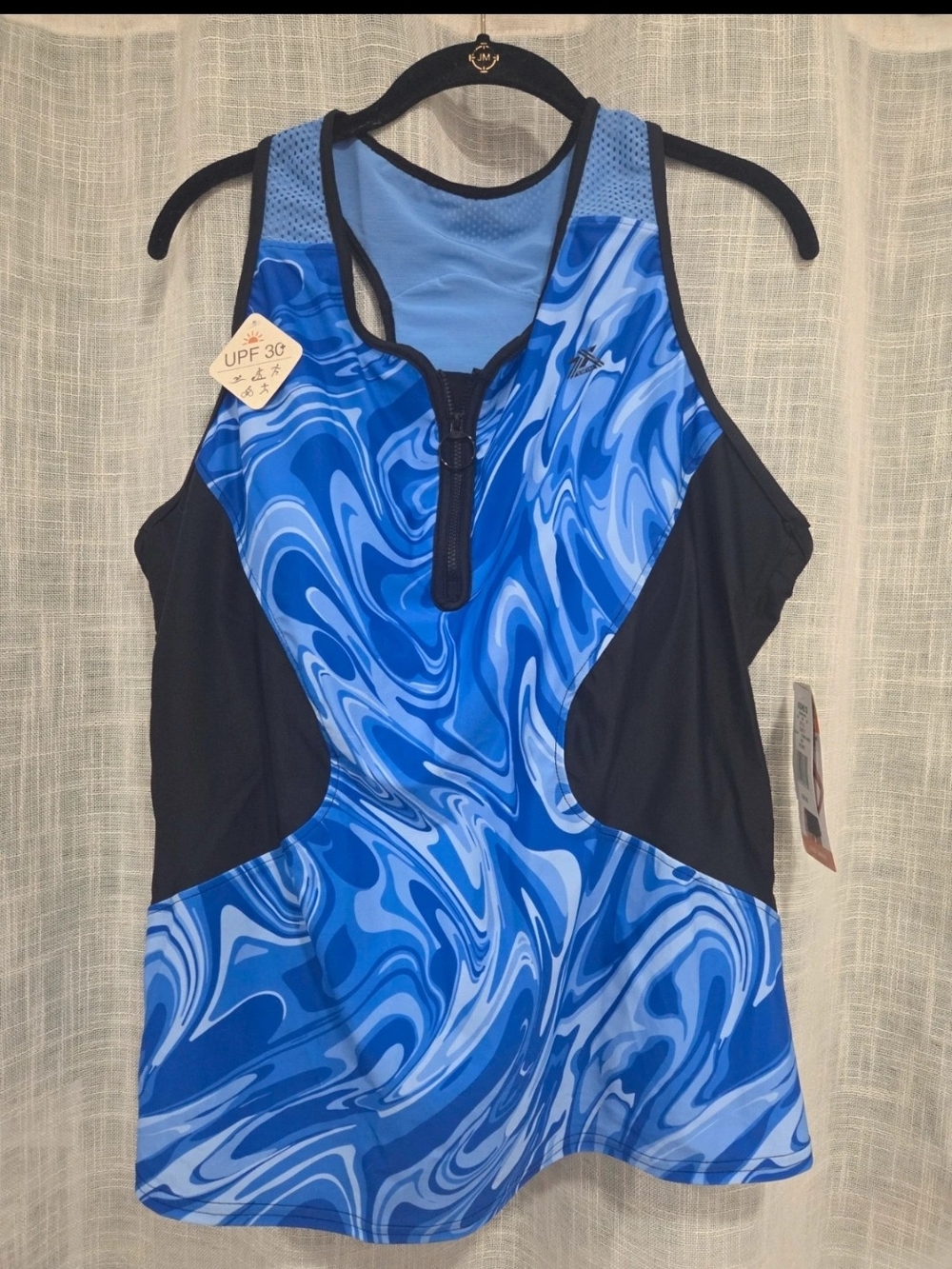 ZeroXposur Blue Marble Front-Zip Athletic Tank